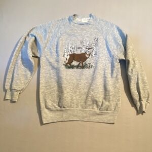 VTG Deer Sweatshirt Crewneck Size XL Nature Wildlife Ace Sportswear Flaw See Pic